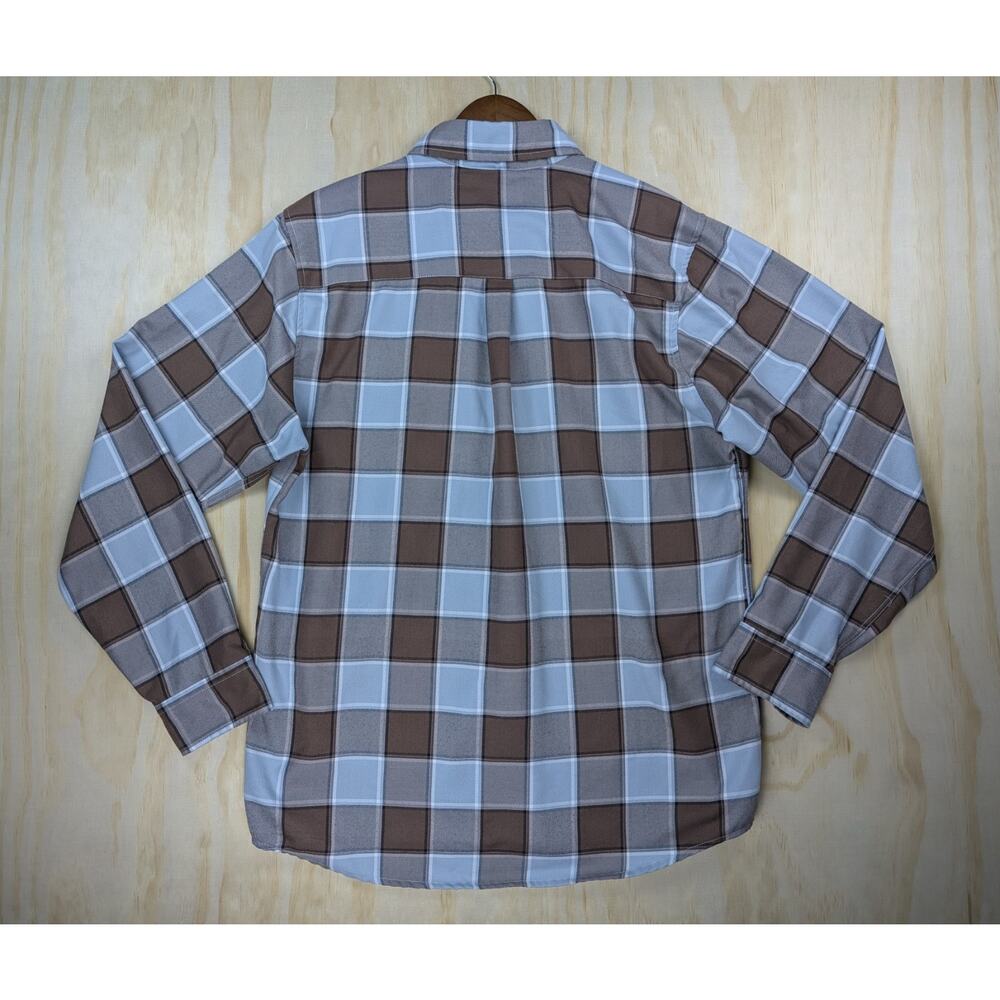 Dixxon Men's Large T Street Plaid Flannel Long Sleeve Snap Shirt Brown Blue - Picture 9 of 10